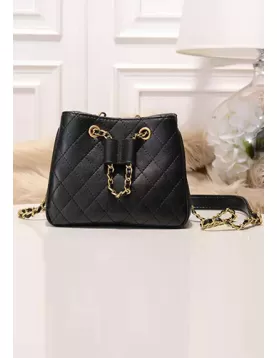 Millie Diamond Shape Quilted Leather Bucket Bag Black