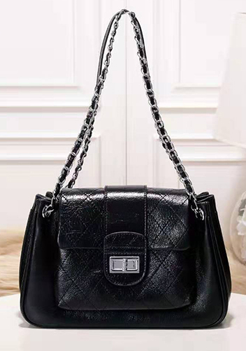 Eileen Leather Flap Shoulder Black
