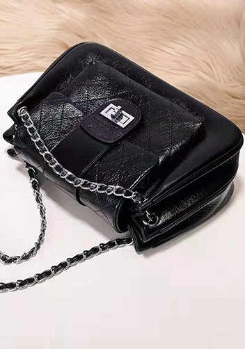 Eileen Leather Flap Shoulder Black