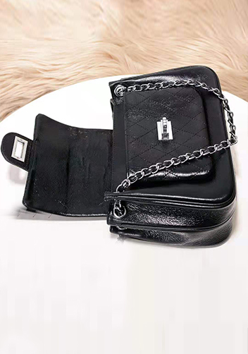 Eileen Leather Flap Shoulder Black