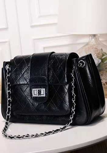 Eileen Leather Flap Shoulder Black