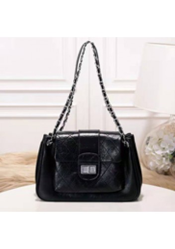 Eileen Leather Flap Shoulder Black