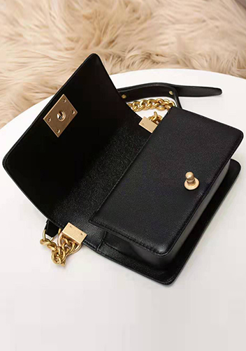 Ingrid Caviar Leather Small Flap Bag Black