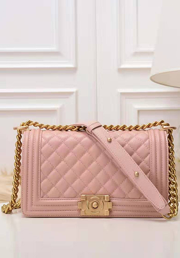 Ingrid Diamond Shape Caviar Leathar Flap Bag Pink 