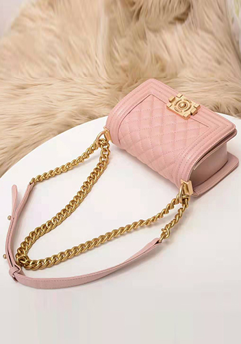 Ingrid Diamond Shape Caviar Leathar Flap Bag Pink 