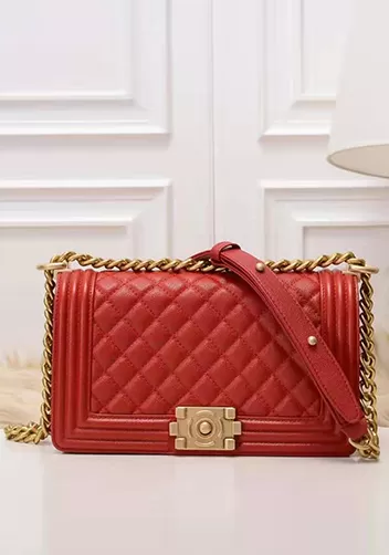 Ingrid Diamond Shape Caviar Leather Flap Bag Red