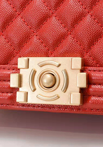 Ingrid Diamond Shape Caviar Leather Flap Bag Red