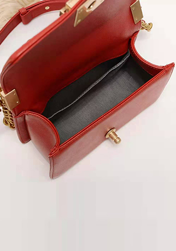 Ingrid Diamond Shape Caviar Leather Flap Bag Red