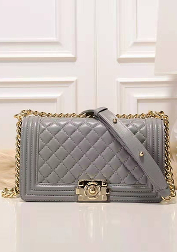 Ingrid Quilted Medium Leather Bag Grey