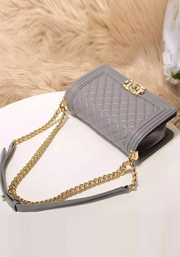 Ingrid Quilted Medium Leather Bag Grey