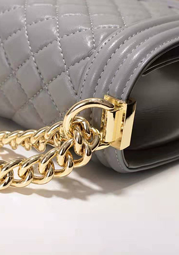 Ingrid Quilted Medium Leather Bag Grey