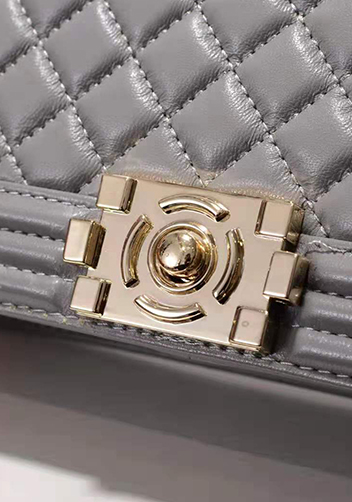 Ingrid Quilted Medium Leather Bag Grey