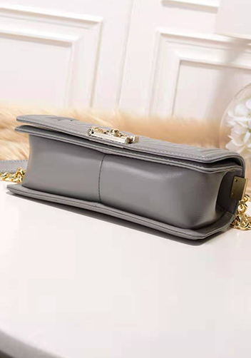 Ingrid Quilted Medium Leather Bag Grey