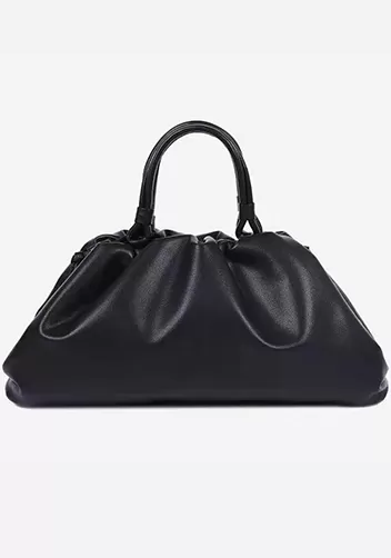 Dina Leather Large Clutch Top Handle And Shoulder Bag Black