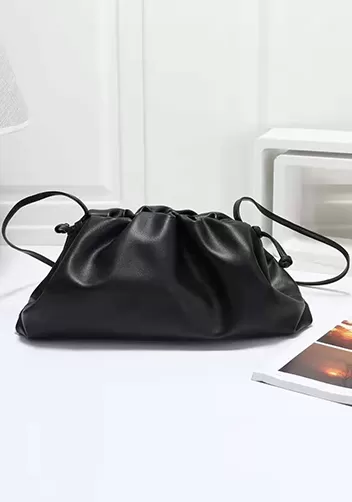 Dina Leather Large Clutch Shoulder Bag Black