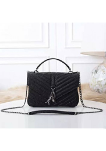 Yvonne Leather Medium Flap Bag Black
