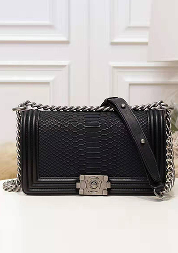 Ingrid Snake Leather Flap Black