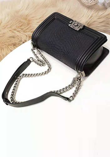 Ingrid Snake Leather Flap Black