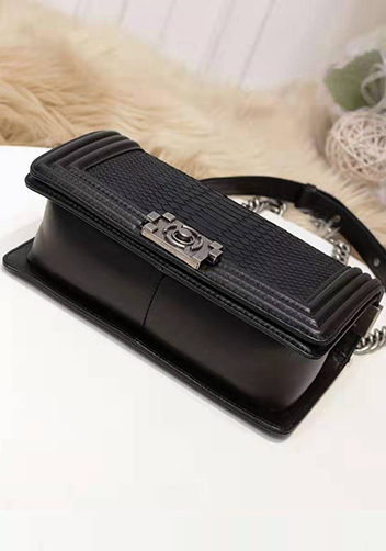 Ingrid Snake Leather Flap Black