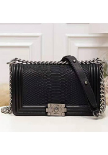 Ingrid Snake Leather Flap Black