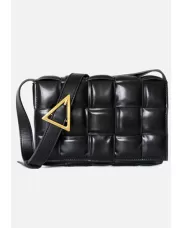 Mia Plaid Square Leather Shoulder Bag Black