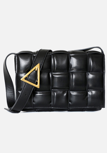 Mia Plaid Square Leather Shoulder Bag Black