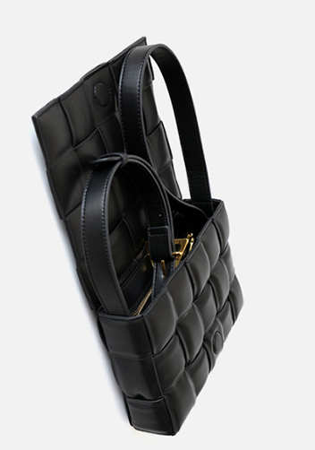 Mia Plaid Square Leather Shoulder Bag Black