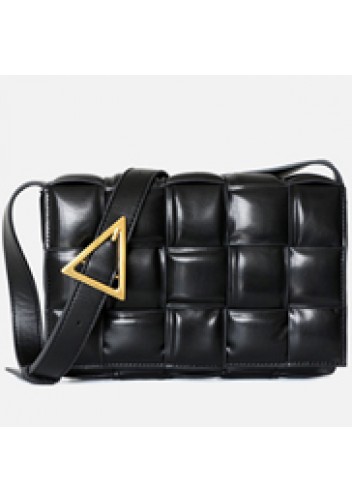 Mia Plaid Square Leather Shoulder Bag Black
