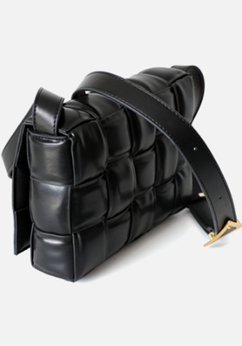 Mia Plaid Square Leather Shoulder Bag Black