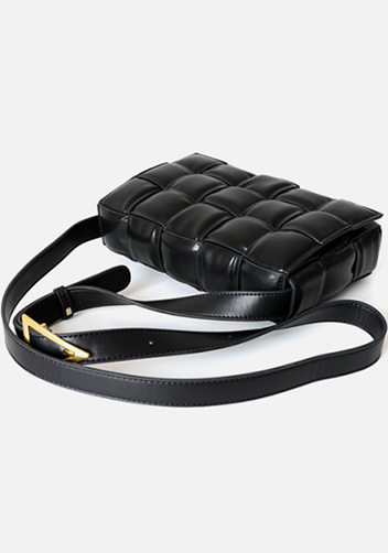 Mia Plaid Square Leather Shoulder Bag Black