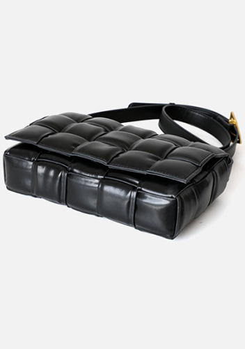 Mia Plaid Square Leather Shoulder Bag Black