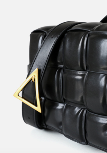 Mia Plaid Square Leather Shoulder Bag Black