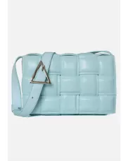 Mia Plaid Square Leather Shoulder Bag Blue