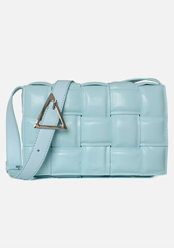 Mia Plaid Square Leather Shoulder Bag Blue