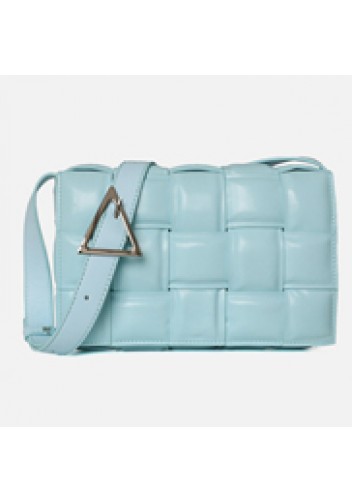 Mia Plaid Square Leather Shoulder Bag Blue