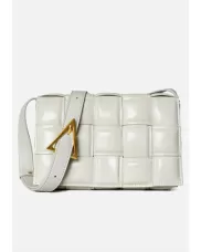Mia Plaid Square Leather Shoulder Bag Cream