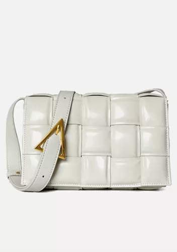 Mia Plaid Square Leather Shoulder Bag Cream