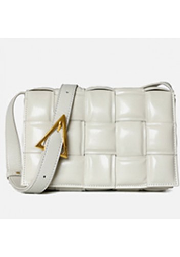 Mia Plaid Square Leather Shoulder Bag Cream