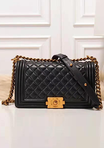 Ingrid Diamond Shape Leather Flap Black Gold Hardware