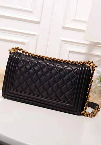 Ingrid Diamond Shape Leather Flap Black Gold Hardware