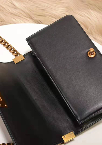 Ingrid Diamond Shape Leather Flap Black Gold Hardware