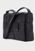 Mia Woven Leather Shoulder Bag Black