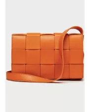 Mia Woven Leather Shoulder Bag Orange