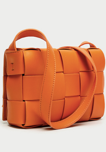 Mia Woven Leather Shoulder Bag Orange