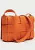 Mia Woven Leather Shoulder Bag Orange