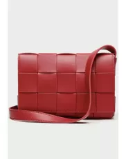 Mia Woven Leather Shoulder Bag Red
