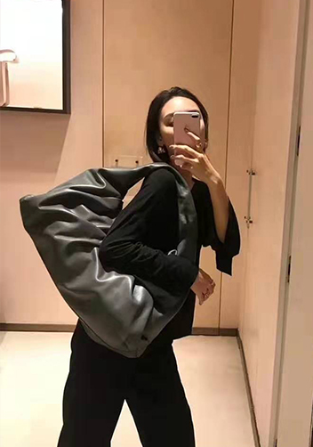 Dina Leather Shoulder Hobo Bag Black