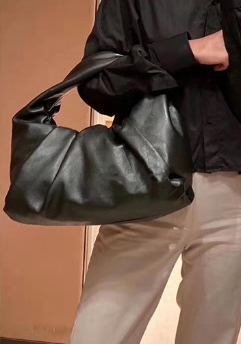 Dina Leather Shoulder Hobo Bag Black