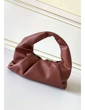Dina Small Leather Shoulder Hobo Bag Brick