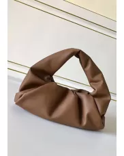 Dina Small Leather Shoulder Hobo Bag Brown